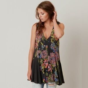 Free People Backyard Tank Top Floral Sleeveless Black Tunic Bohemian Long